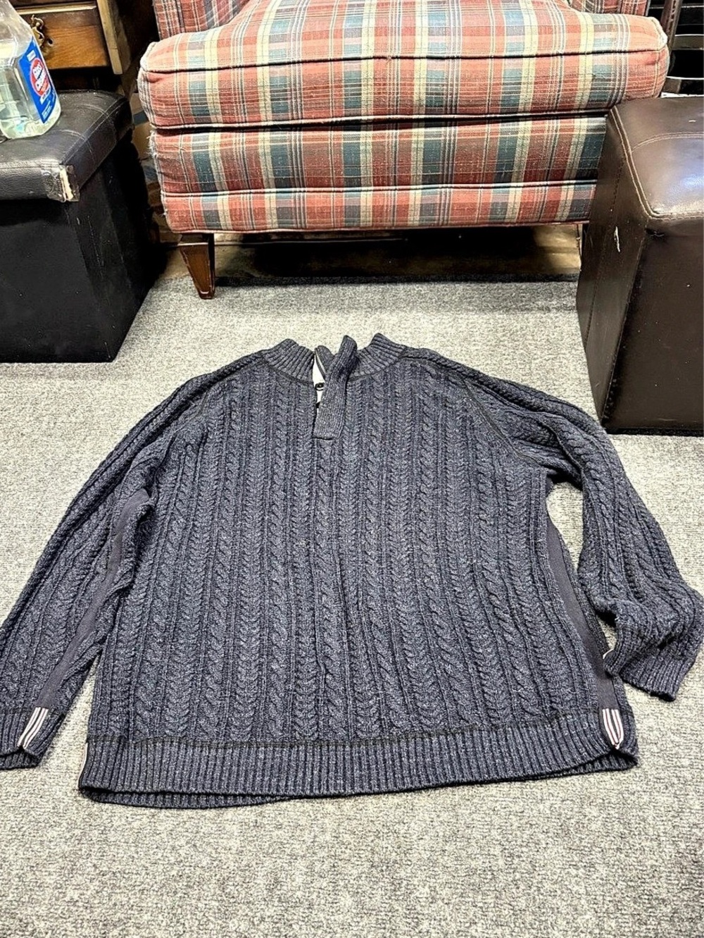 Carbon 2 Cobalt Henley Mock-neck Men's Cable Knit 1/4 Zip Sweater XL Like New